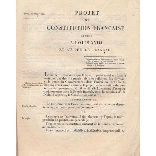 Projet De Constitution Francaise Adresse A Louis Xviii Et Au Peuple... on Productcaster.