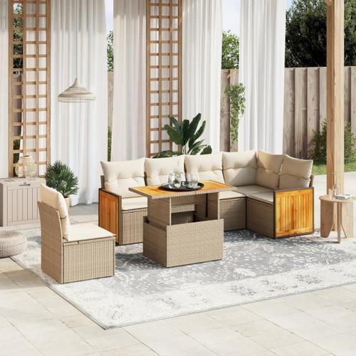 Vidaxl Salon De Jardin Avec Coussins 7 Pcs Beige Résine Tressée on Productcaster.