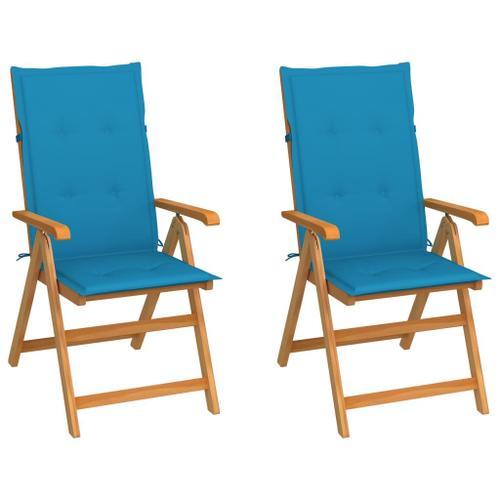 Vidaxl Chaises De Jardin Lot De 2 Et Coussins Bleu Bois De Teck on Productcaster.