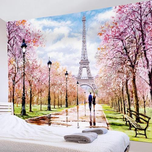 Tapisserie Tour Eiffel Romantique Ville Printemps Paysage Couple Mo... on Productcaster.