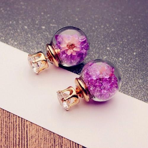 Boucles d'oreilles en Double boule de verre pour femmes, bijoux en ... on Productcaster.