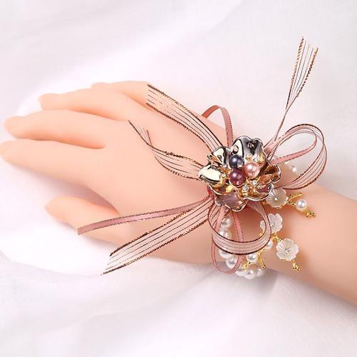 Bracelet De Demoiselle D'honneur Pour Mariage, Fleurs Roses, N?Ud P... on Productcaster.