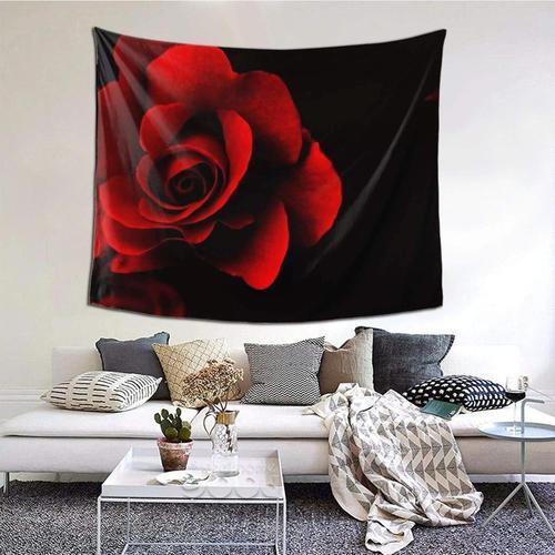 Des roses rouges et des feuilles noires impriment une tapisserie co... on Productcaster.