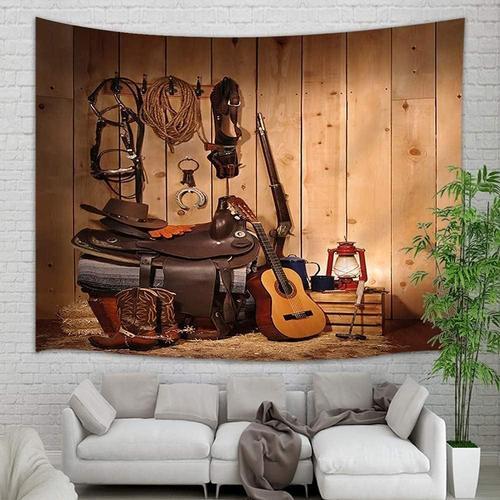 Tapisserie murale avec chapeau de cowboy occidental et guitare - D¿... on Productcaster.