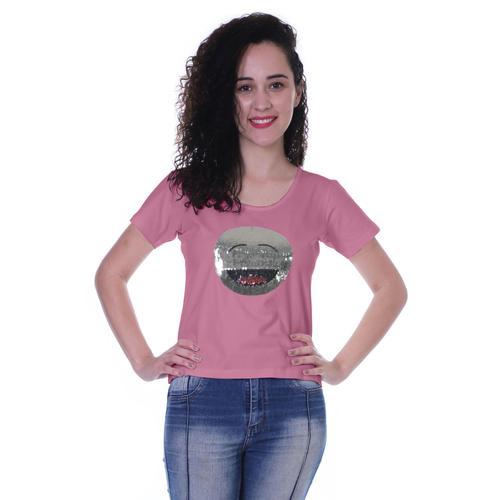 Moomaya Femmes Court T-Shirt Manches Rustine Sequin Cou W / Rondes ... on Productcaster.