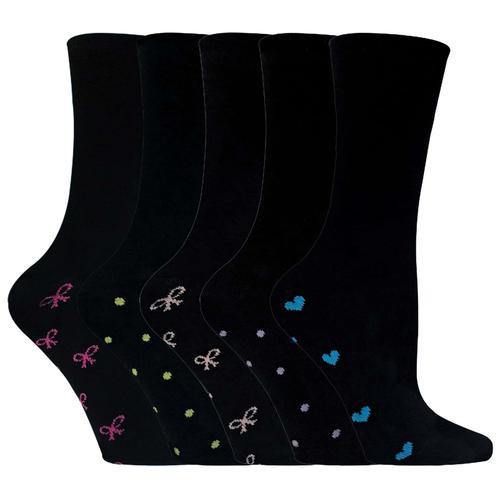 Femme Mesdames Noires Coton Riches Chaussettes Avec Bow, Coeur & Dot on Productcaster.