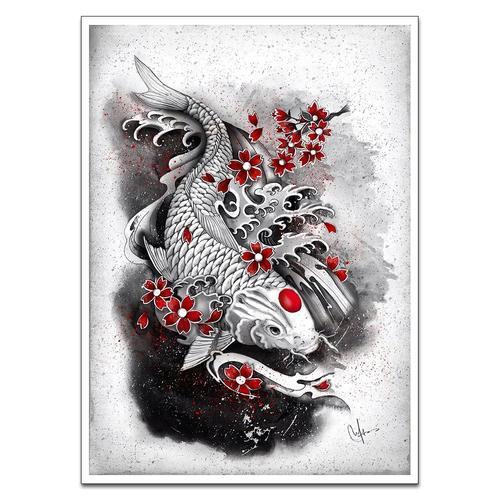 Peinture Sur Toile Japonaise, Dessin De Carpe Koi, Affiche Et Impri... on Productcaster.