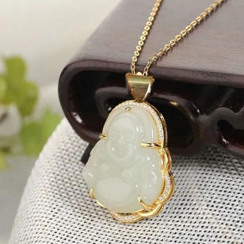 Collier En Argent Incrusté De Jade Hétian Naturel, Pendentif Bouddh... on Productcaster.