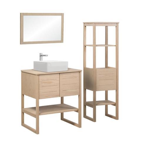 Meuble Sous Vasque Plaqué Chêne Naturel 70cm+Vasque+Miroir Carré+Co on Productcaster.