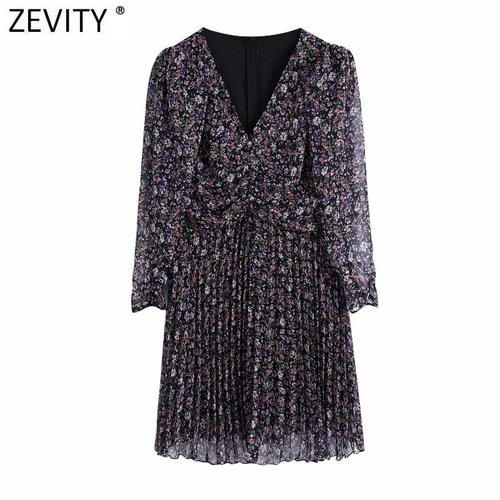 Zevity ? Mini Robe Plissée En Mousseline De Soie, Vintage, Col En V... on Productcaster.