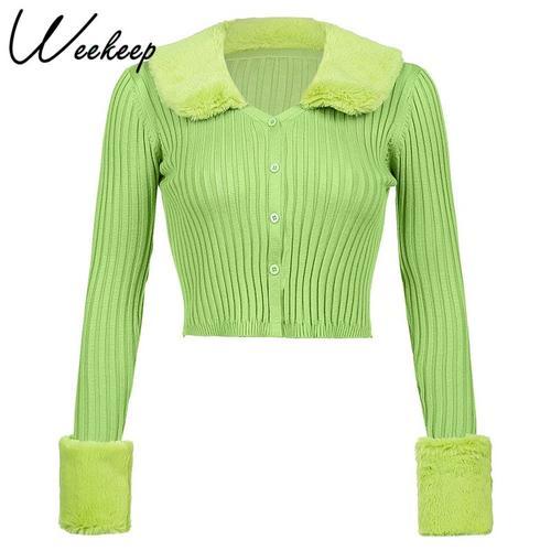 Weekeep Y2k Pulls Col En V Tenues Plume Patchwork Tricots Bouton Ca... on Productcaster.