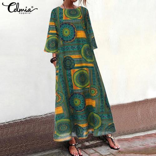 Femmes Maxi Longue Robe Celmia 2021 Grande Taille Mode Imprimé Léop... on Productcaster.