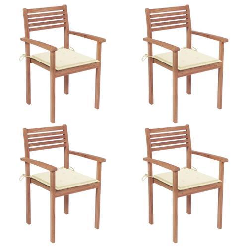 Vidaxl Chaises De Jardin 4 Pcs Avec Coussins Crème Bois De Teck Sol... on Productcaster.