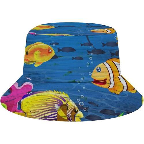 Chapeau Bob Motif Mer Profonde Monde Marin Poisson Algues Dessin An... on Productcaster.