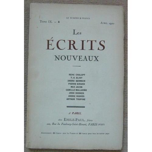 Les Ecrits Nouveaux - Tome Ix-4 on Productcaster.