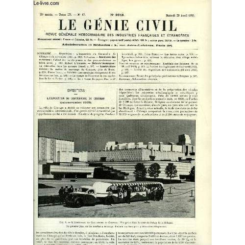 Le Génie Civil Tome Cii N° 17 - L Exposition Du Centenaire De Chica... on Productcaster.