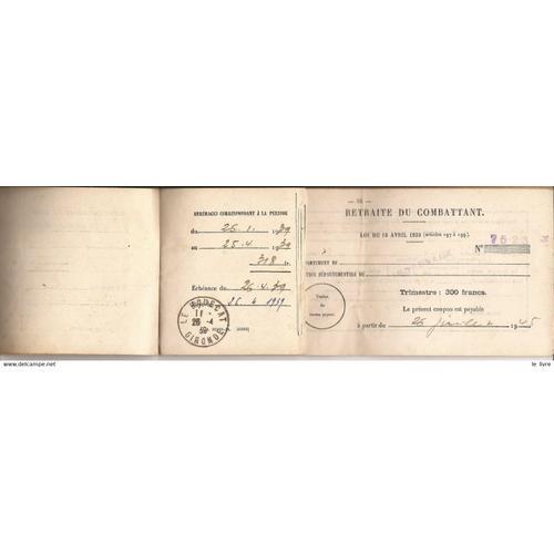 Bordeaux Le Bouscat Carnet A Souches De Retraite Du Combattant 1939 on Productcaster.