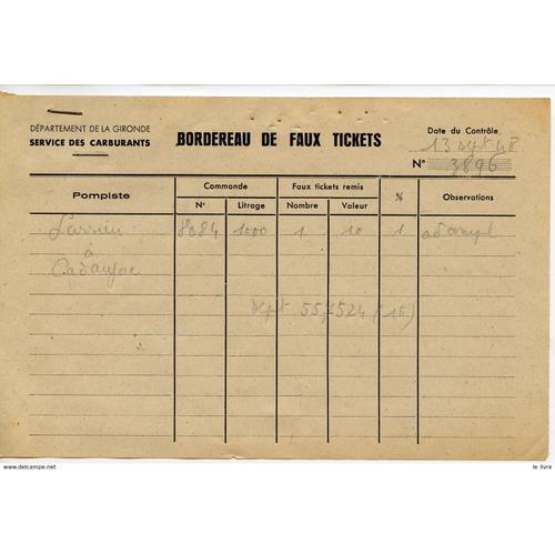 Rationnement Bordereau De Faux Tickets De Carburant Auto Gironde Ca... on Productcaster.