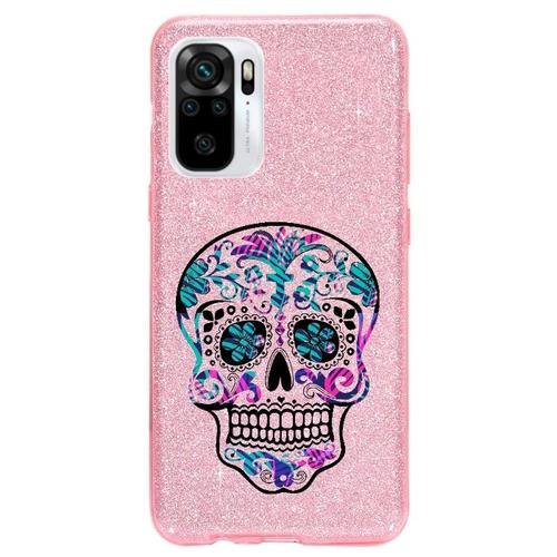 Coque Redmi Note 10 4g Et 10s Paillettes Rose Mort Mexicaine Fluo on Productcaster.