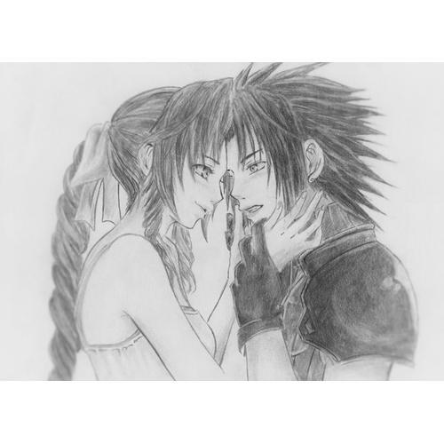 Canevas imprimer Dessin au crayon d'Aerith et Zack (Crisis Core: Fi... on Productcaster.