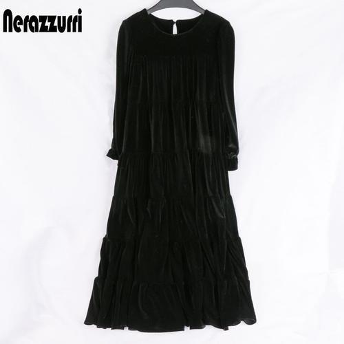 Nerazzurri ? Robe Midi Plissée En Velours Pour Femmes, Manches Bouf... on Productcaster.