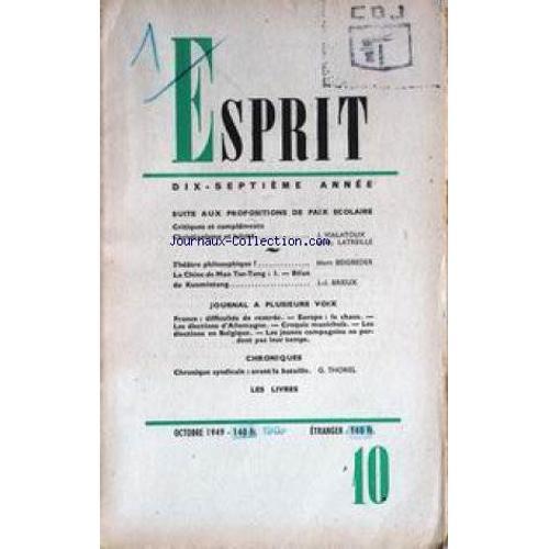 Esprit No 10 Du 01/10/1949 - Suite Aux Propositions De Paix Scolair... on Productcaster.