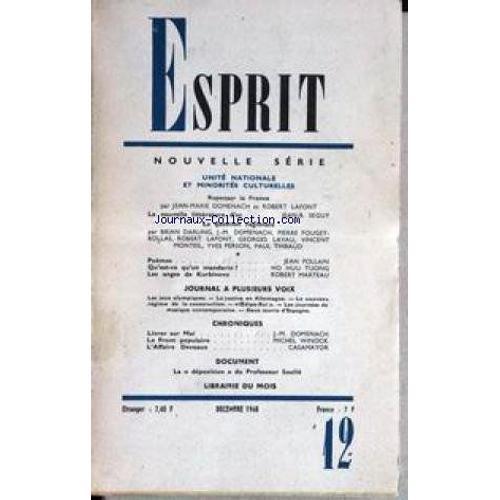 Esprit No 12 Du 01/12/1968 - Unite Nationale Et Minorites Culturell... on Productcaster.