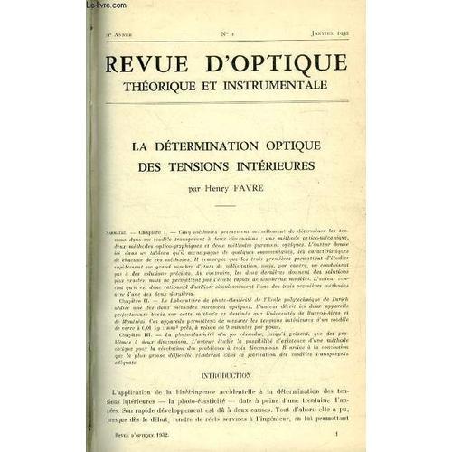 Revue D Optique Théorique Et Instrumentale N° 1 - La Détermination ... on Productcaster.