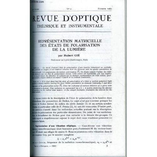 Revue D Optique Théorique Et Instrumentale N° 2 - Représentation Ma... on Productcaster.