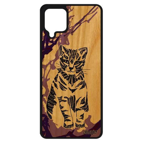 Coque Chat De Protection Galaxy A12 En Bois Silicone Tigré Violet C... on Productcaster.