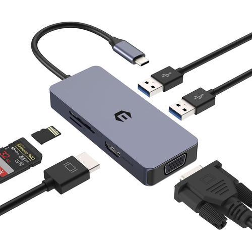 6 à 1 Adaptateur USB C, hub USB C, hub 4K HDMI VGA USB, Adaptateur ... on Productcaster.