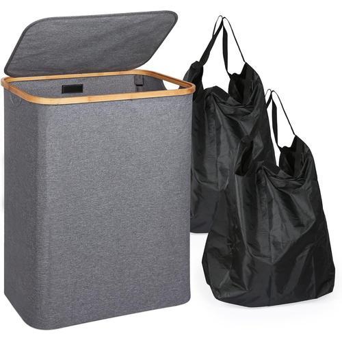 Gris Foncé Panier à Linge Pliable 140 l, Avec Couvercle & 2 Sacs a ... on Productcaster.