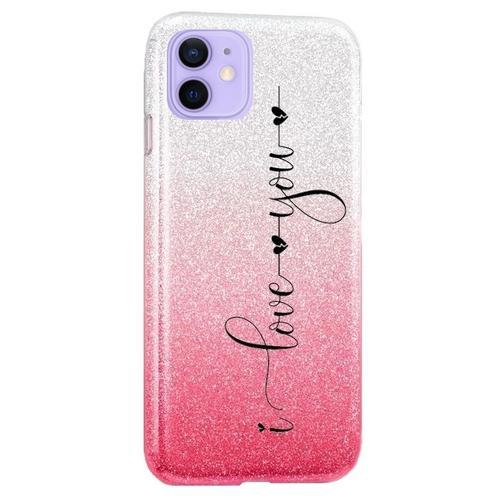 Coque Iphone 12 Et 12 Pro Paillettes Rose Tie Avec Votre Texte 3 Lo... on Productcaster.