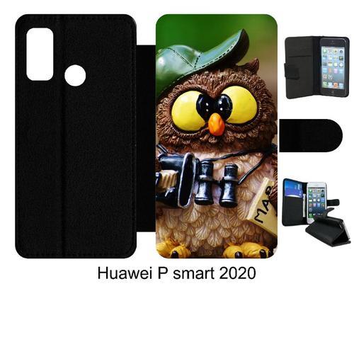 Etui À Rabat Huawei P Smart 2020 - Chouette - Simili-Cuir - Noir on Productcaster.