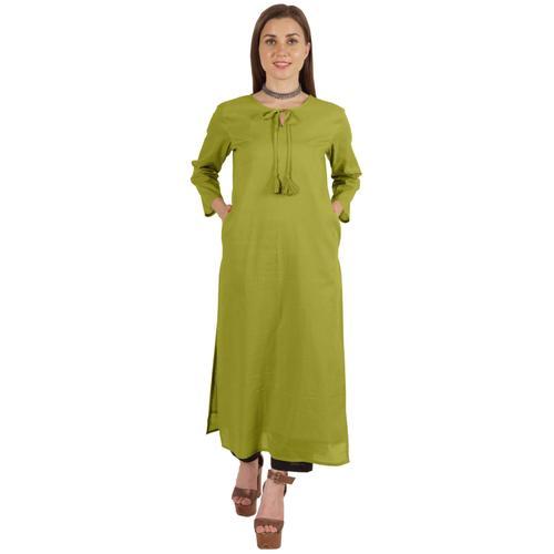 Moomaya Kurti Long Solid Pour Femmes Tunique En Coton 3/4 Manches E... on Productcaster.