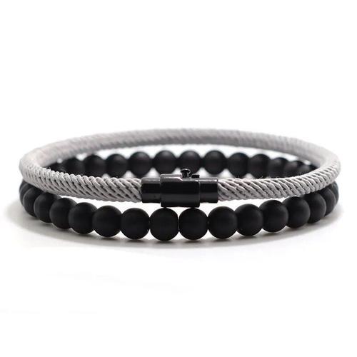 Ensemble De Bracelets Assortis En Pierre D'onyx Unisexe,Bracelet Ju... on Productcaster.