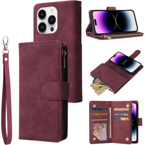 Coque Pour Iphone 15 Pro, Etui En Cuir Pu Portefeuille Retro Flip C... on Productcaster.