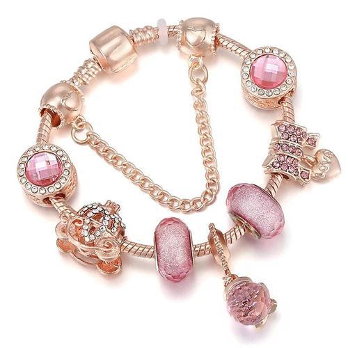 Bracelet À Breloques Papillon Rose Doré Pour Femme,Avec Une Couronn... on Productcaster.