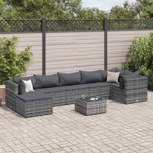 Vidaxl Salon De Jardin 8 Pcs Avec Coussins Gris Résine Tressée on Productcaster.