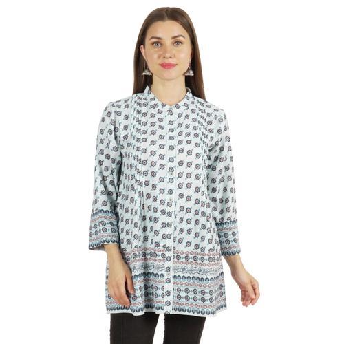 Moomaya Chemise Tunique Plisse De Collier De Mandarin Imprim Casual... on Productcaster.