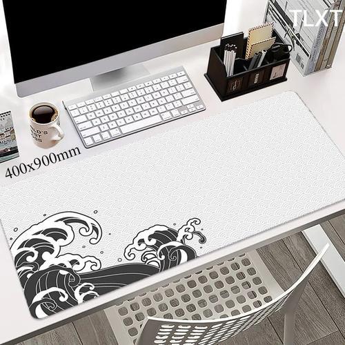 Grand tapis de souris de jeu en polymère noir et blanc,bord de verr... on Productcaster.