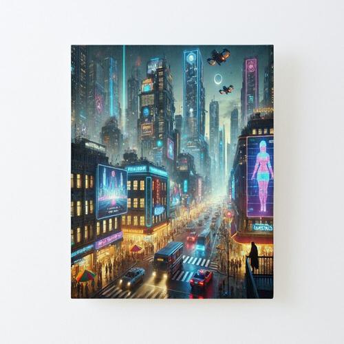 Canevas imprimer Neon Dreams : paysage urbain cyberpunk futuriste S... on Productcaster.