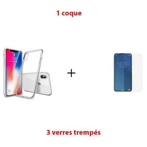 Pour Iphone X - Coque Tpu + Lot X3 Film Verre Trempe Verre Trempe, ... on Productcaster.