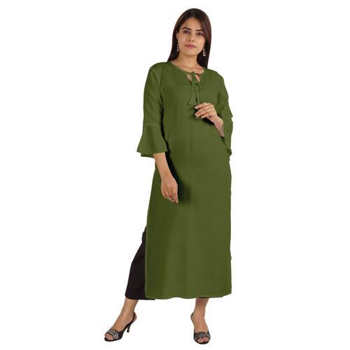 Moomaya Kurta En Coton Solide Pour Femmes Manches De Cloche Cordon ... on Productcaster.