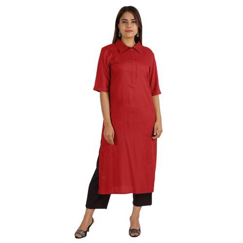 Moomaya Collier Solide Pour Femmes Kurti Rayon Coule Coude Tunique ... on Productcaster.