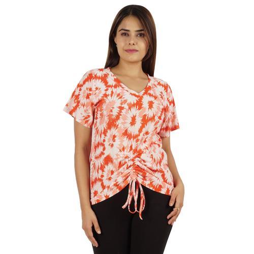 Moomaya Tie Dye Ruching Tops Pour Femme T-Shirt En Jersey Col En V on Productcaster.