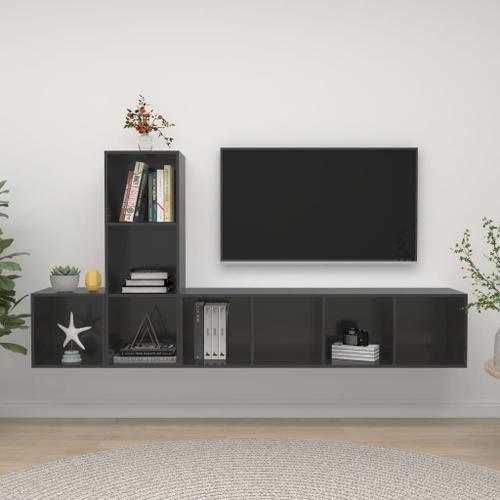 Vidaxl Ensemble De Meuble Tv 3 Pcs Gris Brillant Aggloméré on Productcaster.