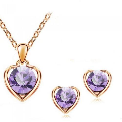 Parure Coeur Strass Doré Femme Couleur Violet on Productcaster.