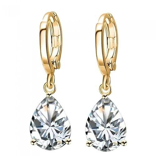 Boucles D'oreilles Anneaux Goutte Oxyde De Zirconium Doré Femme Cou... on Productcaster.