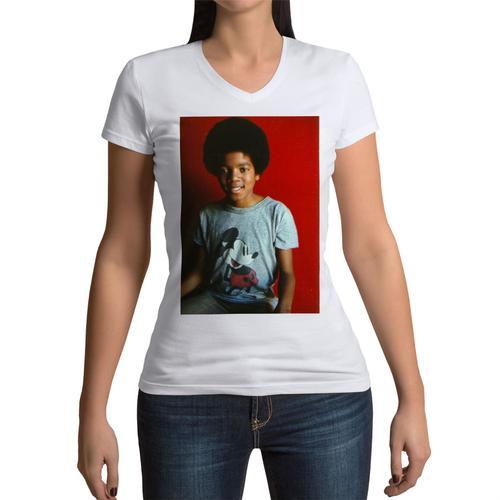 T-Shirt Femme Col V Michael Jackson Enfant 1971 Portrait Chanteur P... on Productcaster.